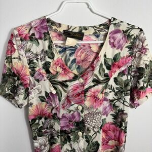VTG Chablis Floral Maxi Dress Pink Purple Rayon Button Front Lace Up Back